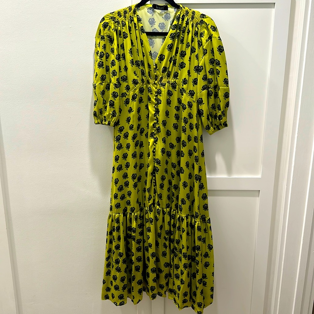 Satin Floral Print Button Front Maxi Dress